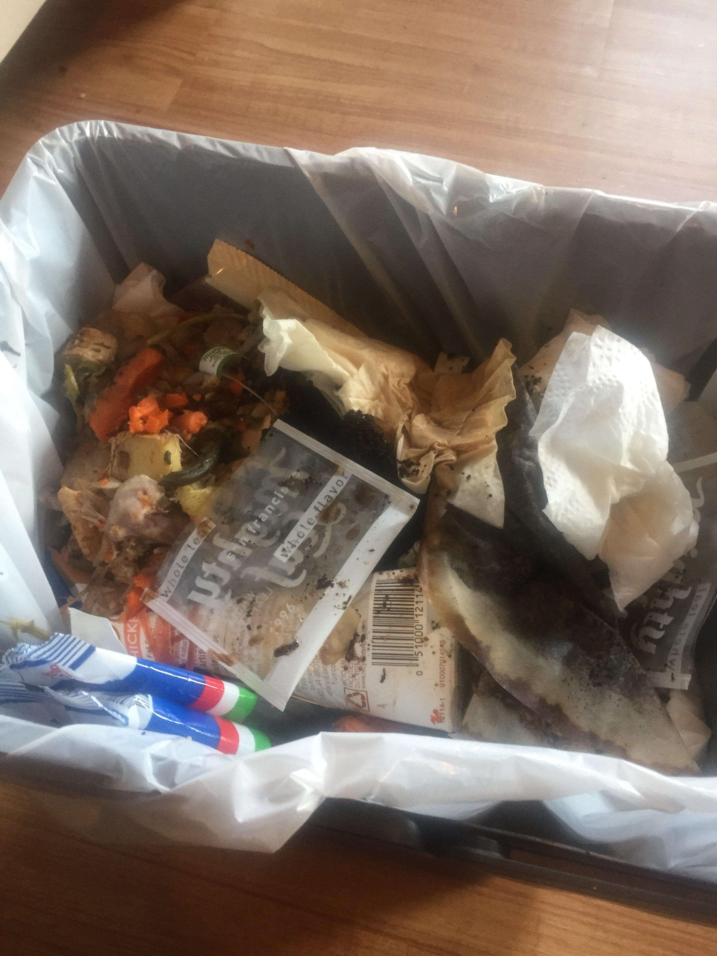 Chicken stock garbage and coffee grinds trash (partially my trash